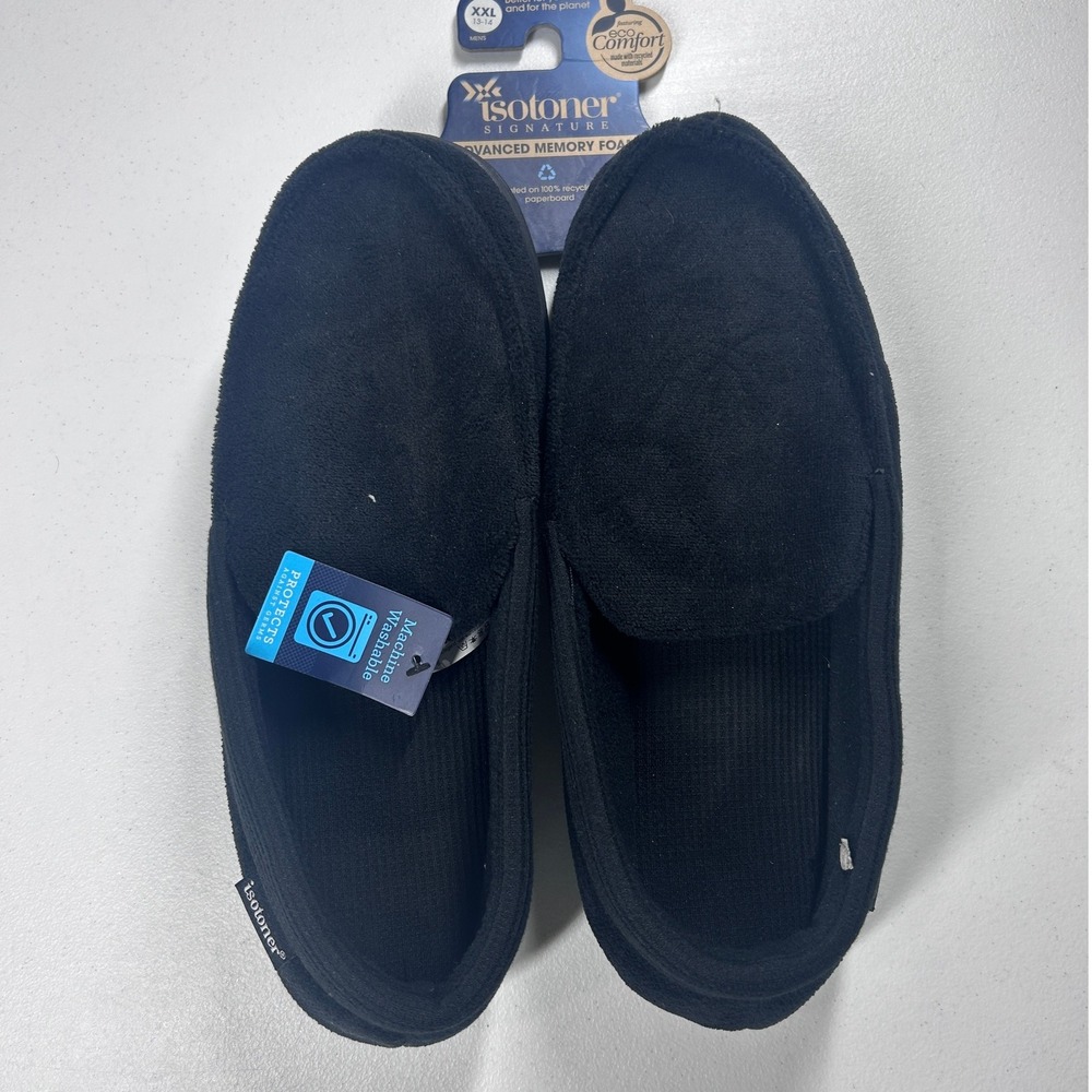 Isotoner Men XXL 13-14 Black Memory Foam Eco Comfort Washable Slippers‎ NEW